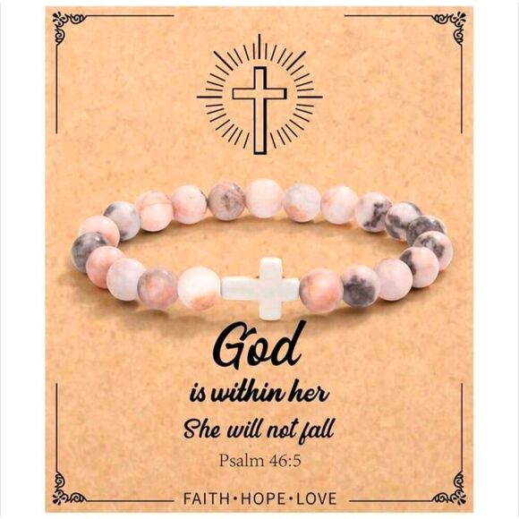 2/$21 Pink Faith Beaded Bracelet - Religious Bracelet - Picture 1 of 8